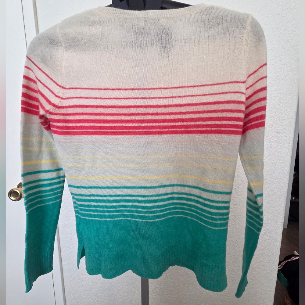 Joie 100% Cashmere Luxury Knit Sweater Small Colorblock Stripe Pink Teal - Picture 2 of 5